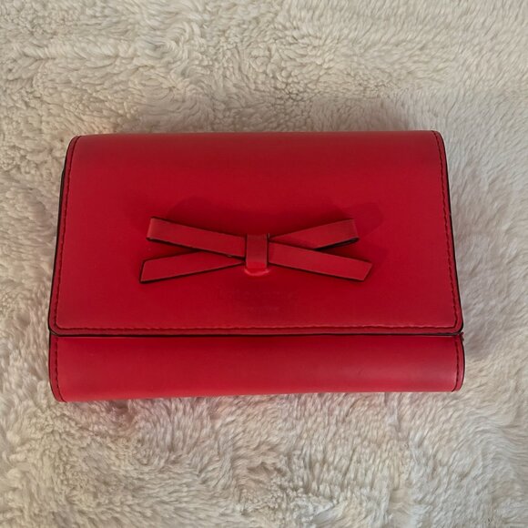 Kate Spade NY Women's Trifold bow Smooth Cow Leather (Watermelon Color) Wallet - Picture 1 of 13